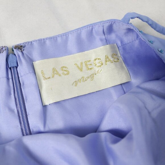 Vtg US 4 Ombre Blue Asymmetric Front Slit Mesh Overylay Slip Cocktail Gown Dress - Picture 4 of 6